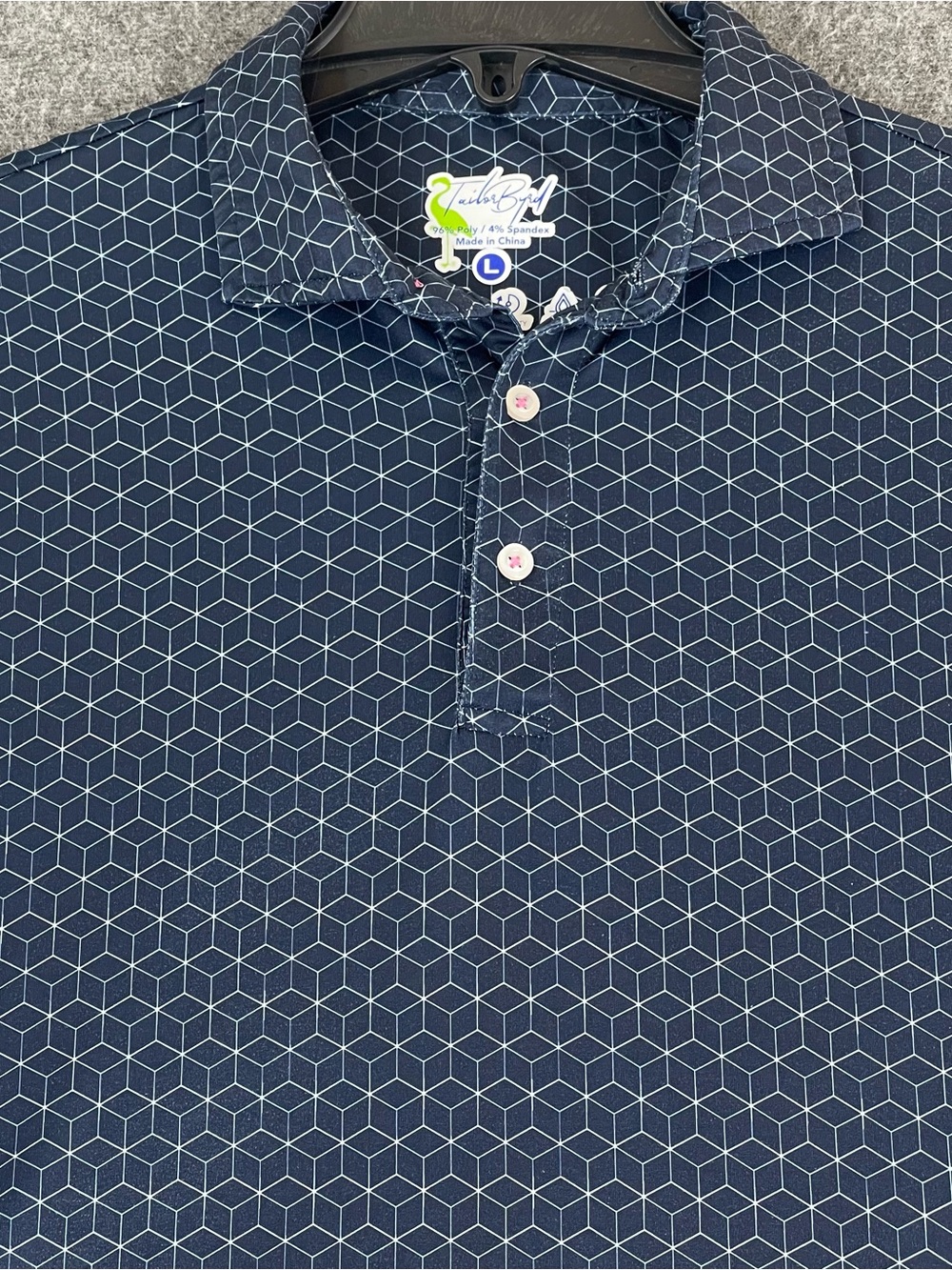 TailorByrd Performance Golf Polo Shirt Mens Large Geometric Navy Blue
